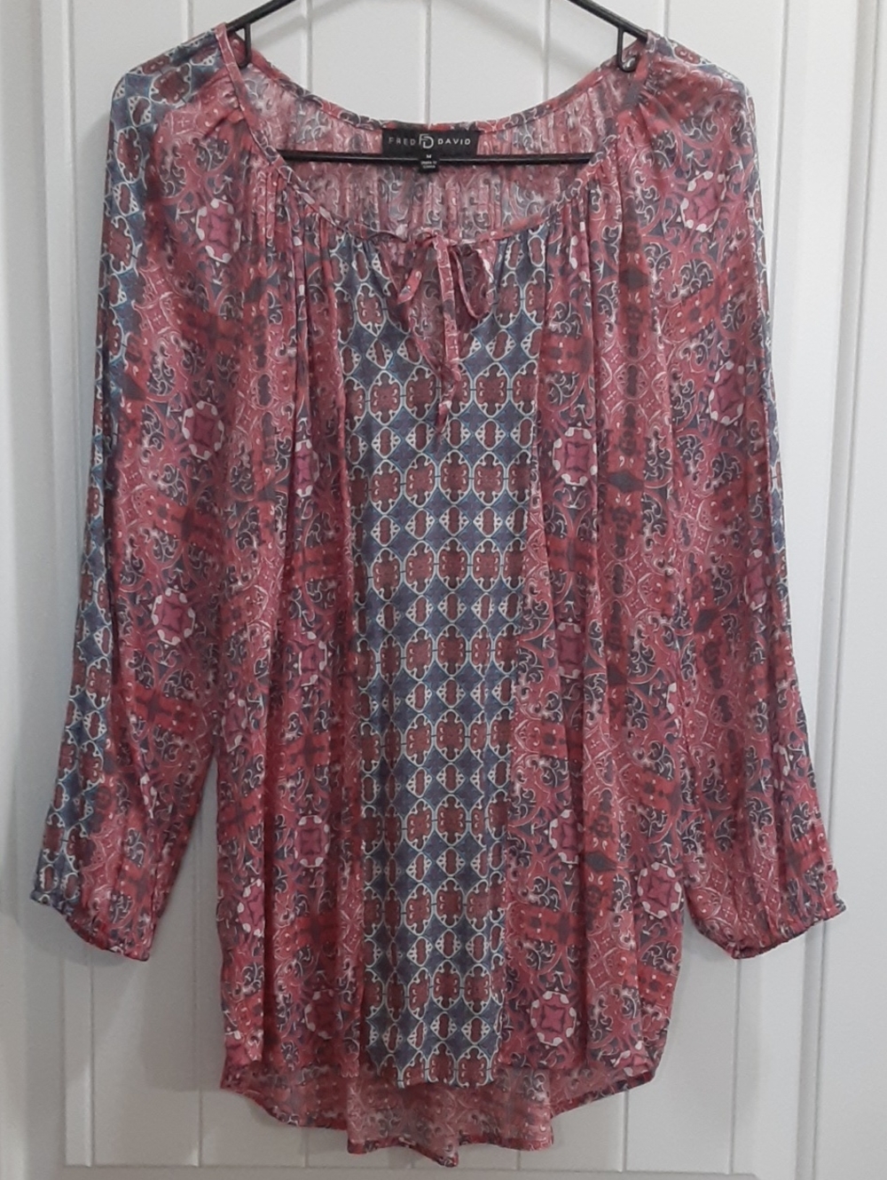 Fred David Boho Paisley Geometric Medallion Peasant Tunic Blouse - Size M - EUC